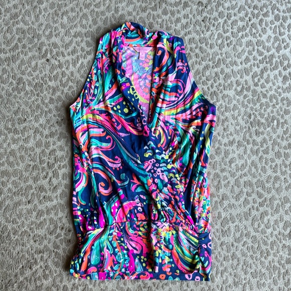 Lilly Pulitzer Heron Beach Loot Sleeveless Faux Wrap Blouse, size XS - Picture 3 of 8